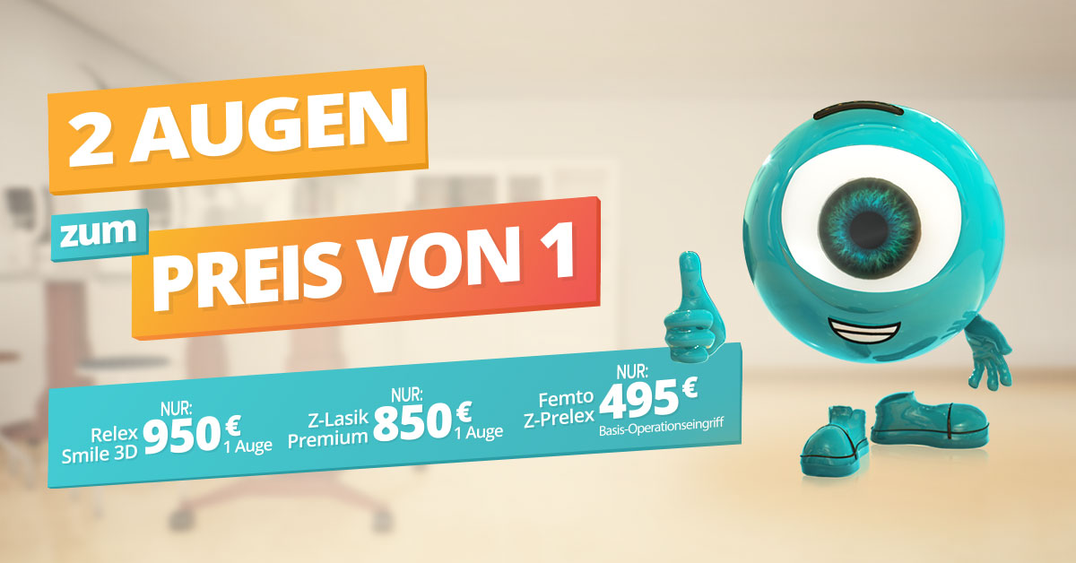 Zwei-Augen-laseroperation zum Preis von einem Zwei-Augen-laseroperation zum Preis von einem